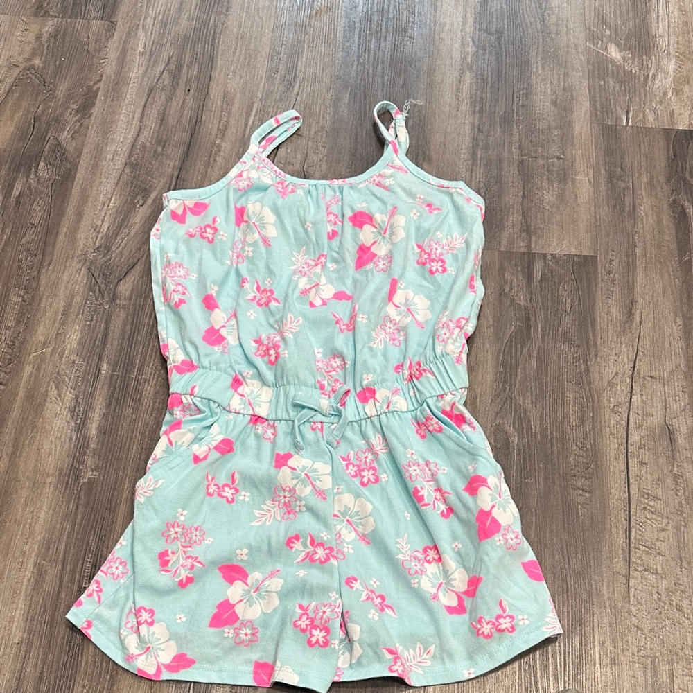 Cat & Jack Mint Floral Romper with Pink Accents